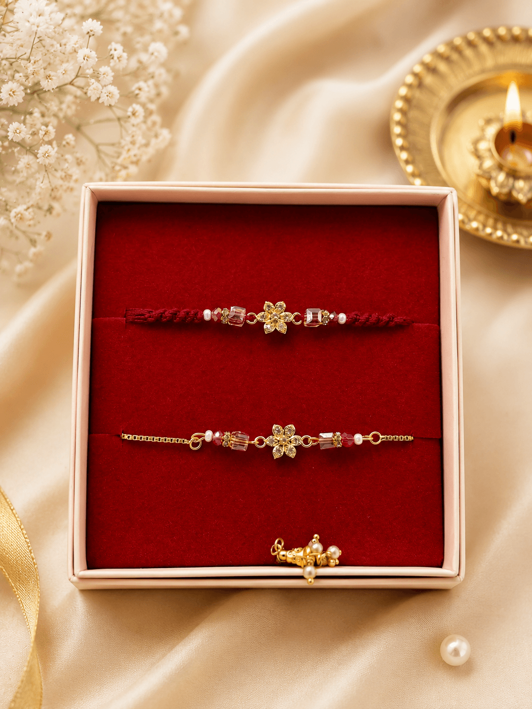 Floral Mini Couple Rakhi Set