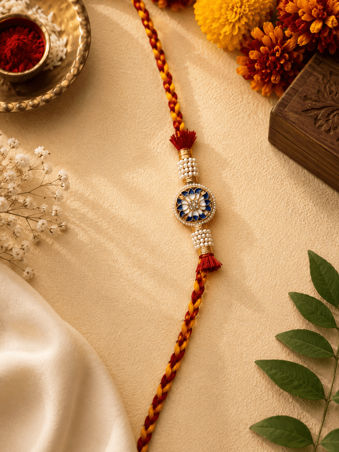 Royal Blue Floral Designer Rakhi